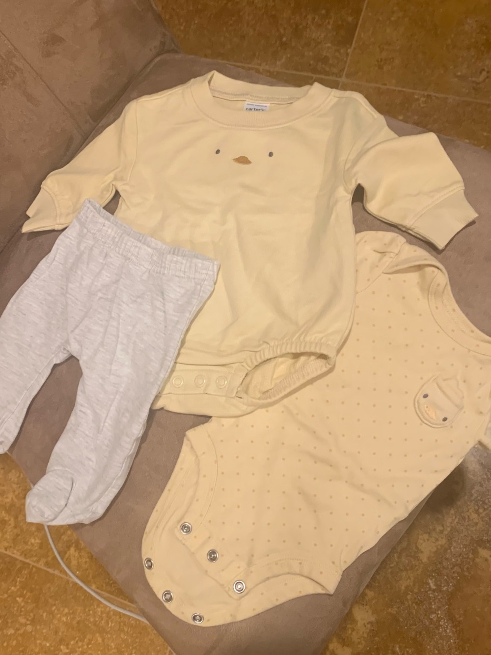 Carters Yellow Baby Bodysuit and Onsie Set with Gray Pants